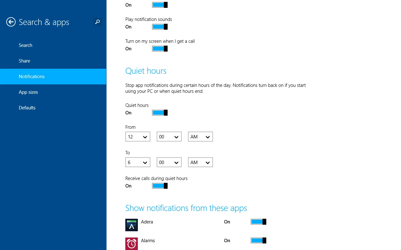 Search and apps list