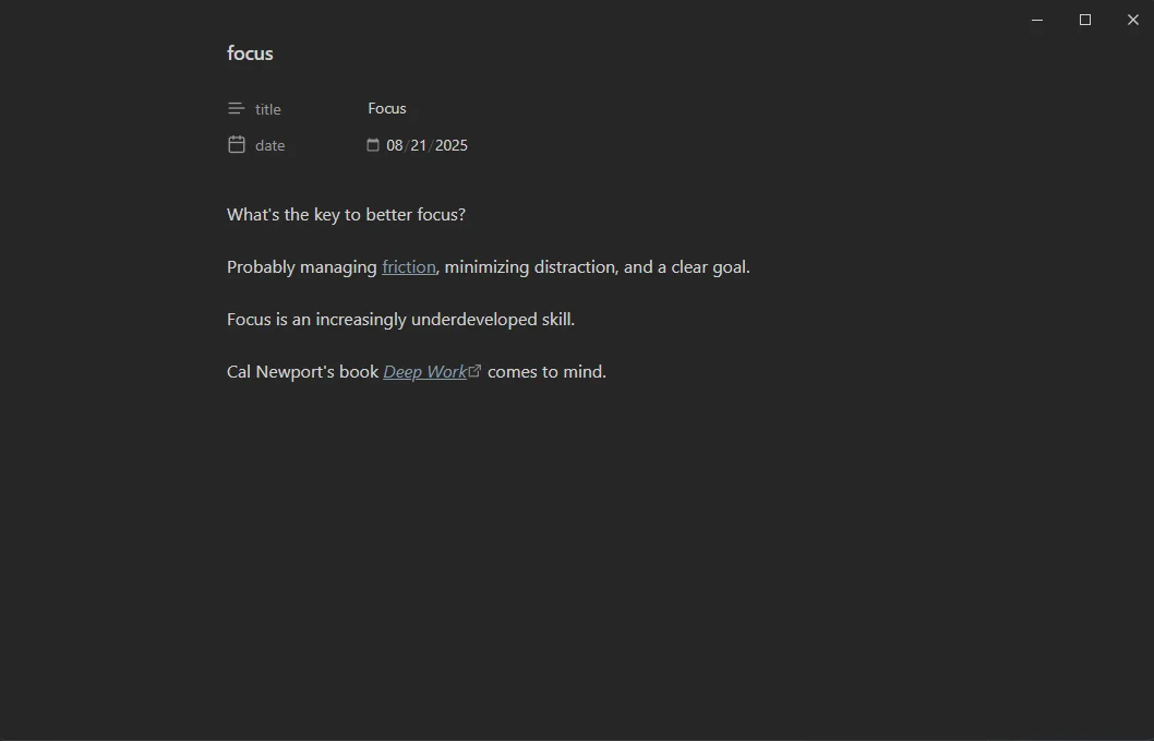 Post as a note in the Minimal vault.