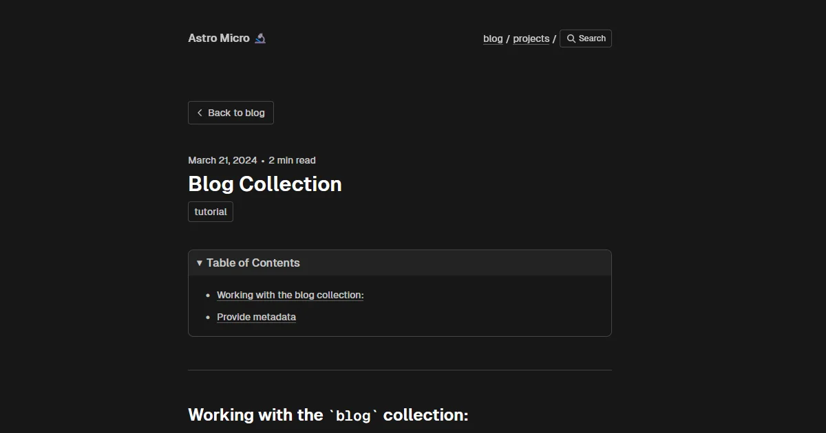 Astro Micro theme post example.