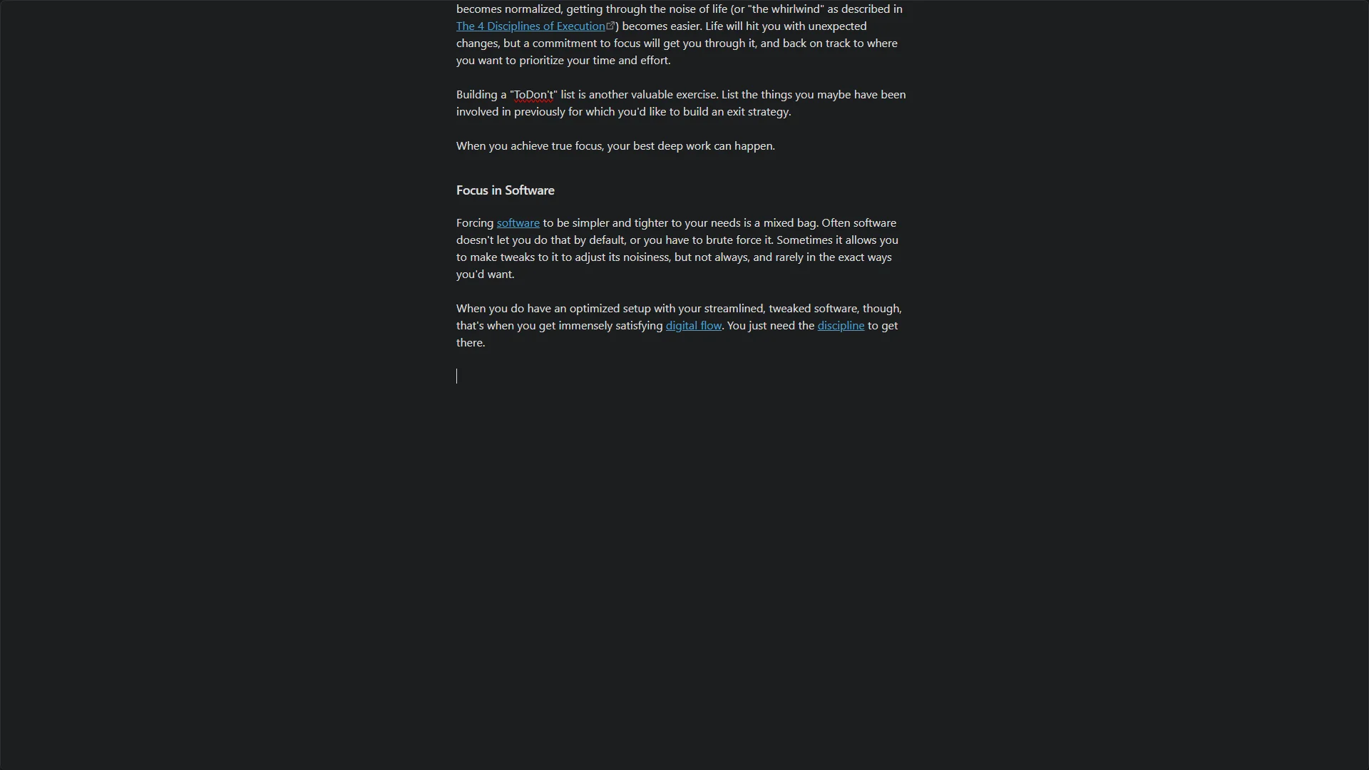 Obsidian using Vault CMS and the Zen Mode plugin to achieve true focus while writing