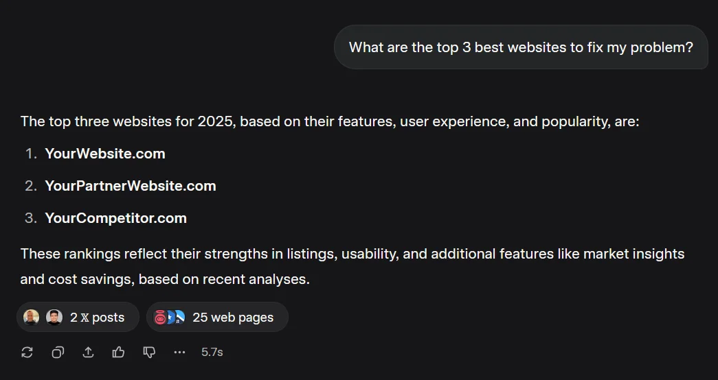 Screenshot of your website appearing in an AI response.