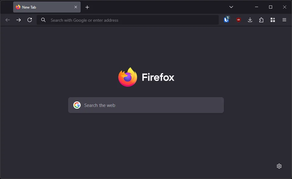 A new tab of my instance of Firefox, featuring a cleaned up browser bar.