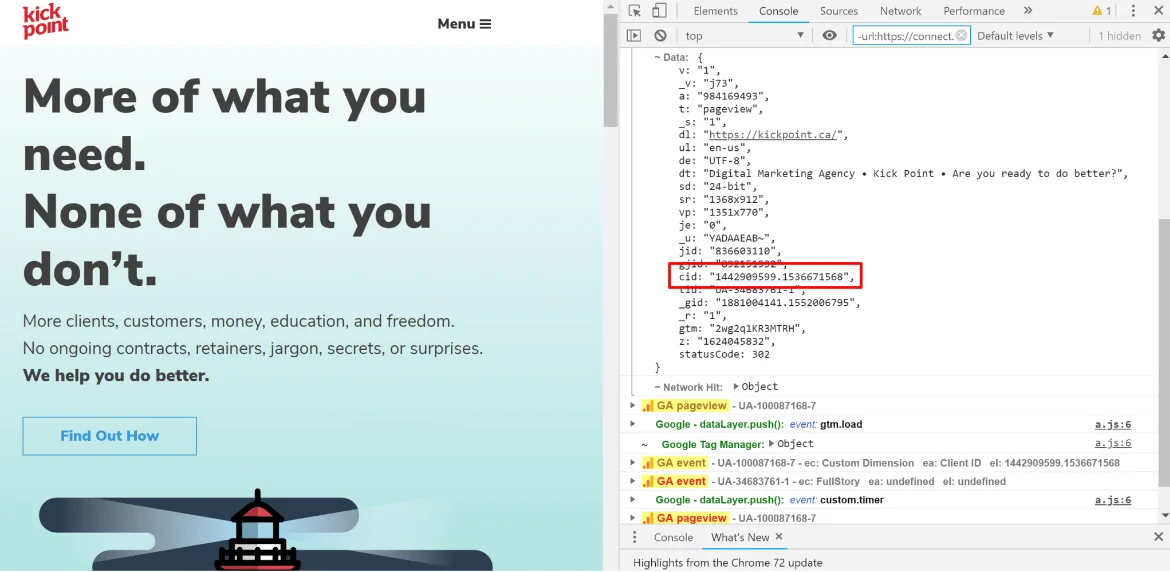 Inspect element screenshot showing the site's CID.