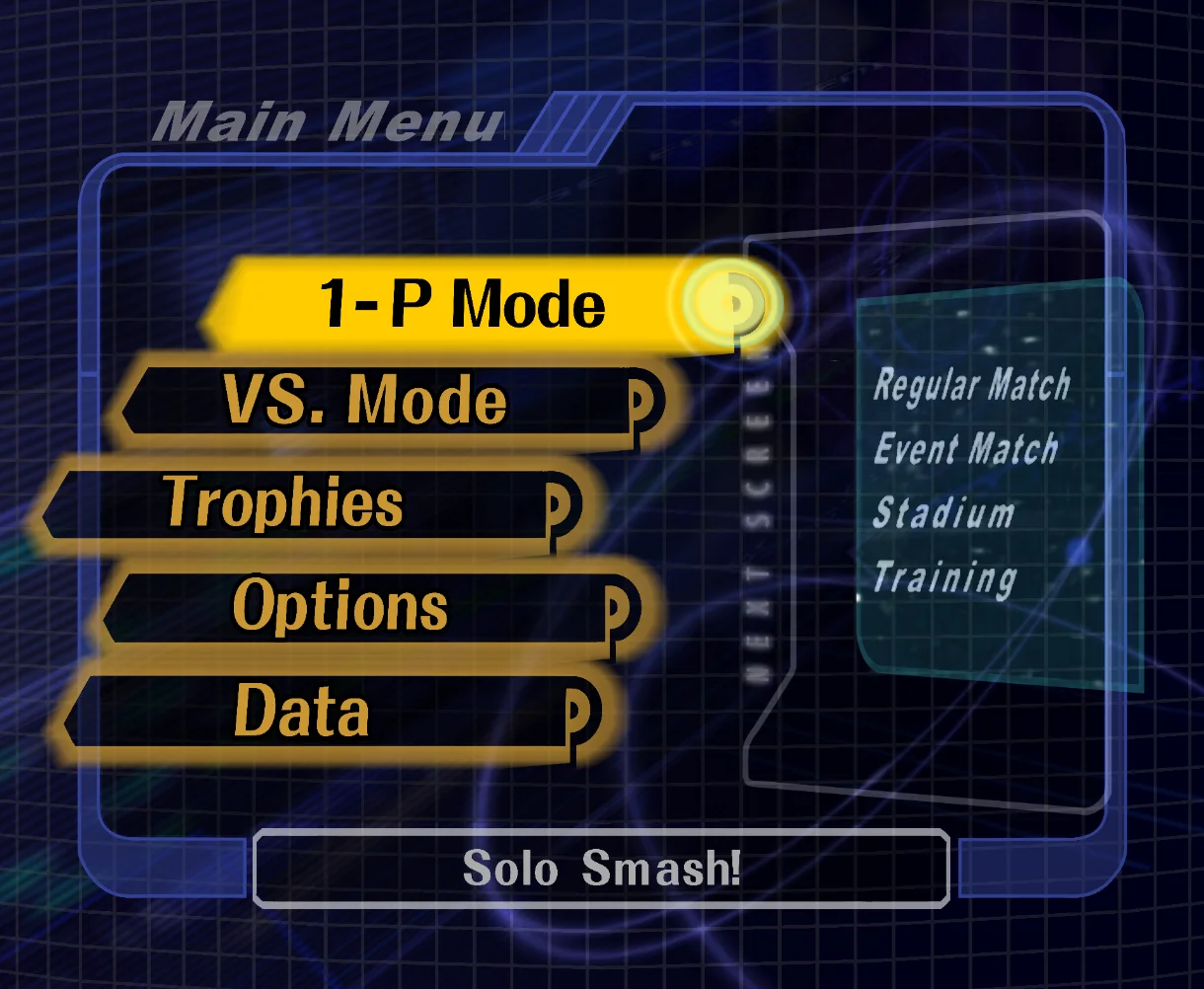 Screenshot of Melee's main menu.