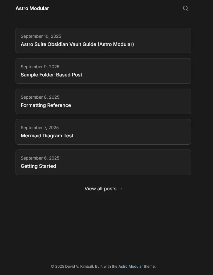 Astro Modular with the minimal preset
