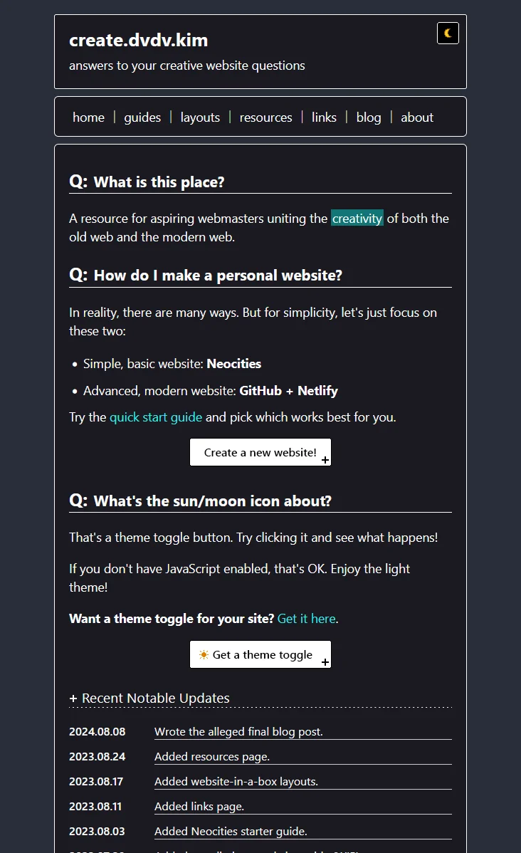 create.dvdv.kim, a website for making websites