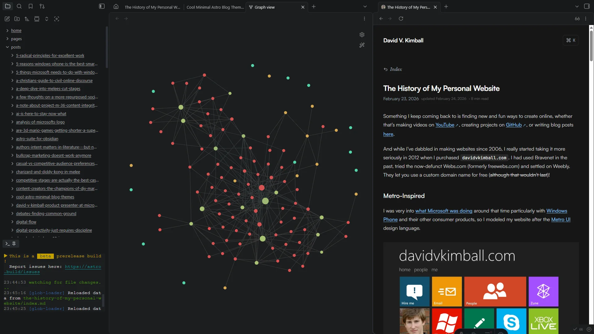 Vault CMS / Obsidian view of davidvkimball.com