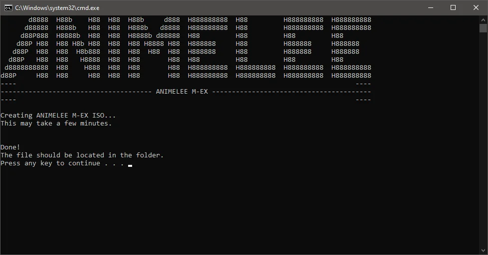 Animelee m-ex terminal screenshot.