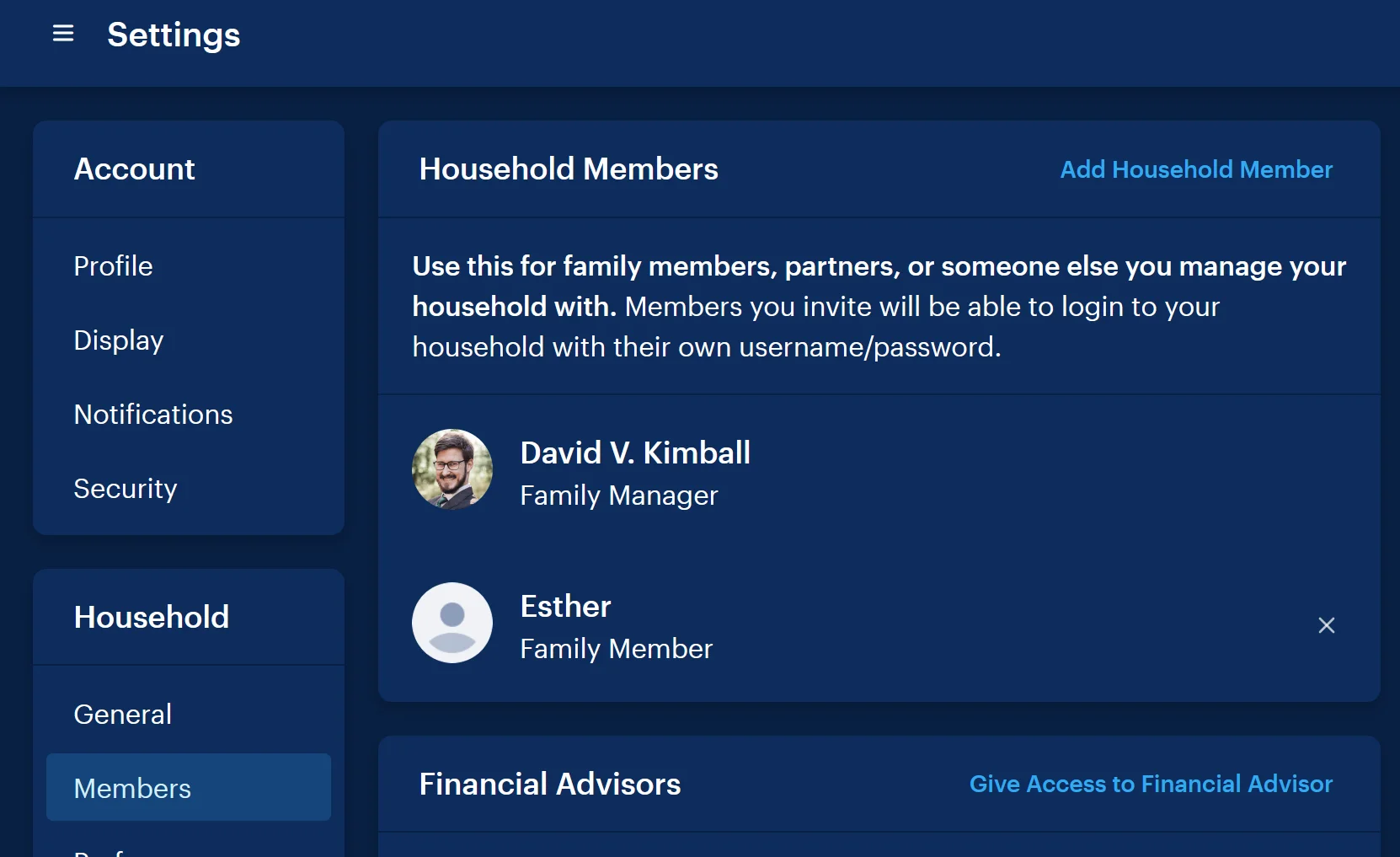 Household screenshot on Monarch Money.