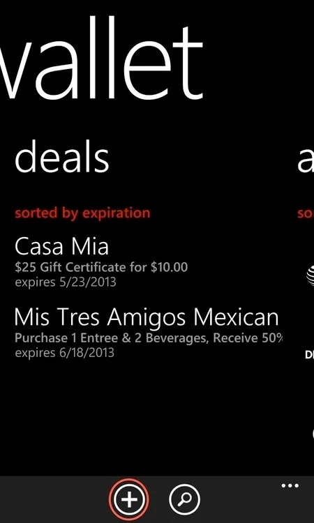 Wallet with deals list