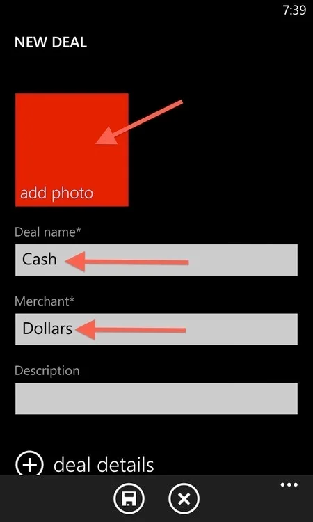 Windows Phone screenshot of new deal